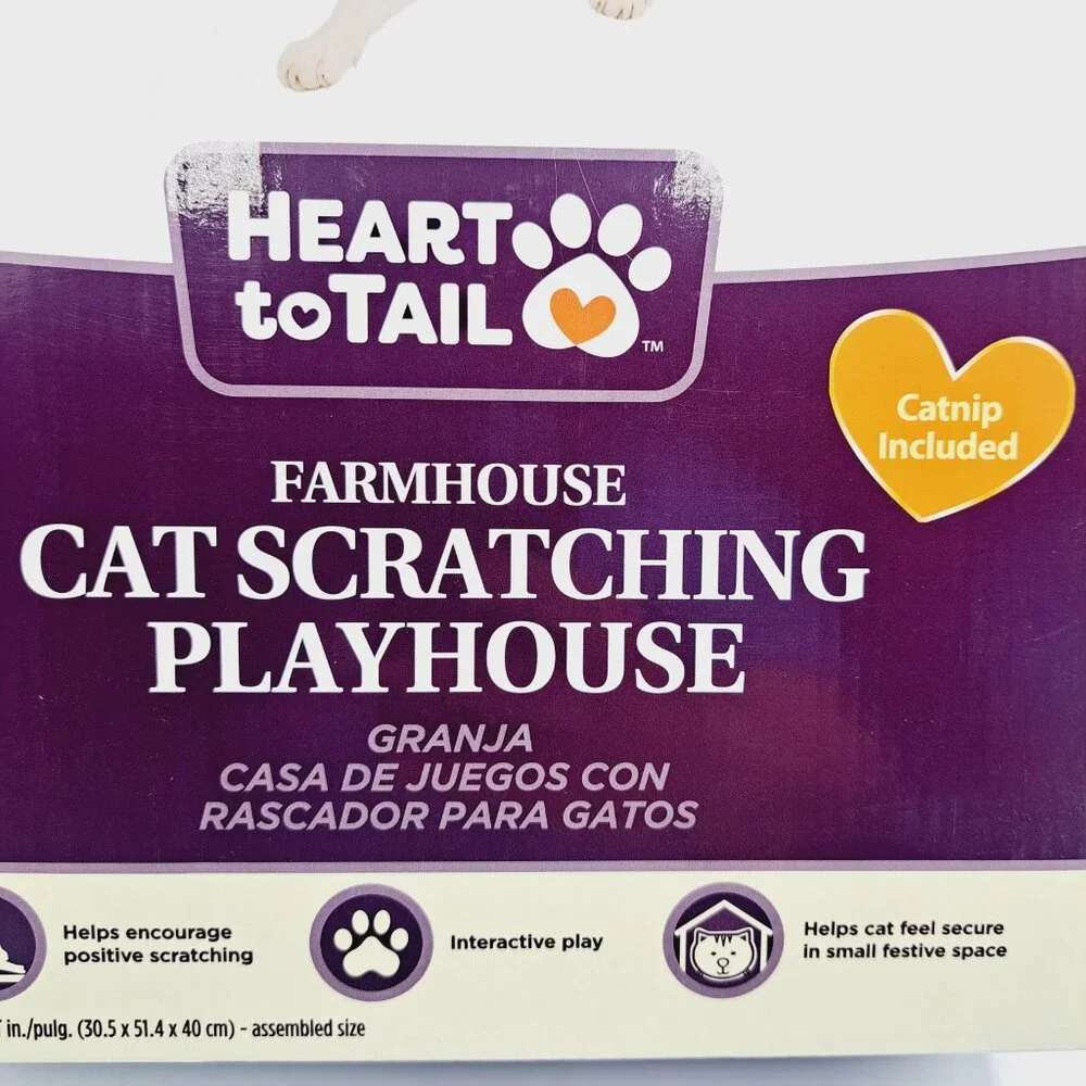 Farmhouse White House Cat or Small Animal House with Cardboard Scratching Boards